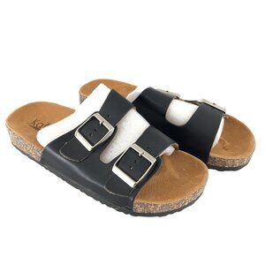 Kali Womens Sandals Open Toe Buckle Strap Footbed Faux Leather Black Size 6
